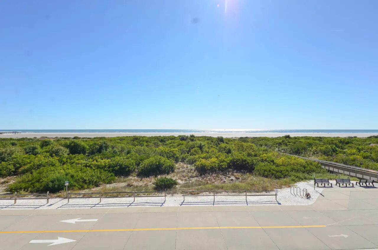 Open ocean view over the dunes from the resort sundeck